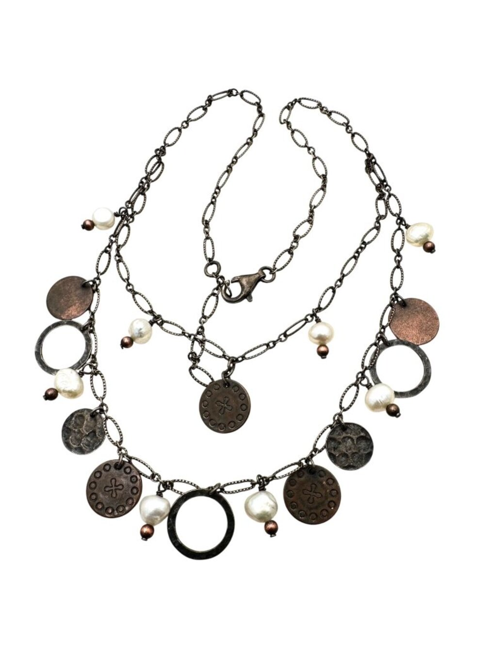 SILPADA N1567 Freshwater Pearls Copper Coins 925 Sterling Silver Necklace